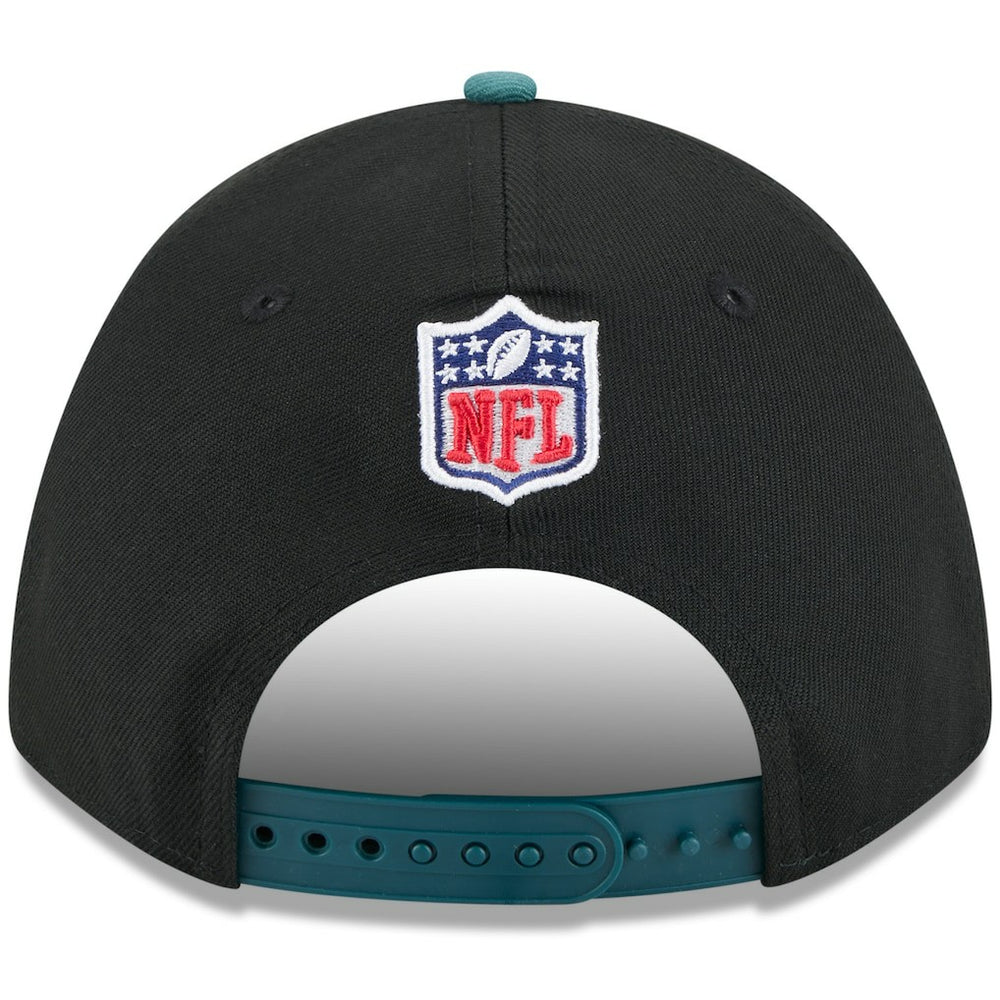 Philadelphia Eagles New Era 2025 NFL Draft 9FORTY A-Frame M-Crown Adjustable Hat - Black/Midnight Green sale