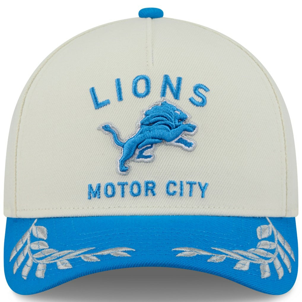 Detroit Lions New Era 2025 NFL Draft 9FORTY A-Frame M-Crown Adjustable Hat - Cream/Blue on sale