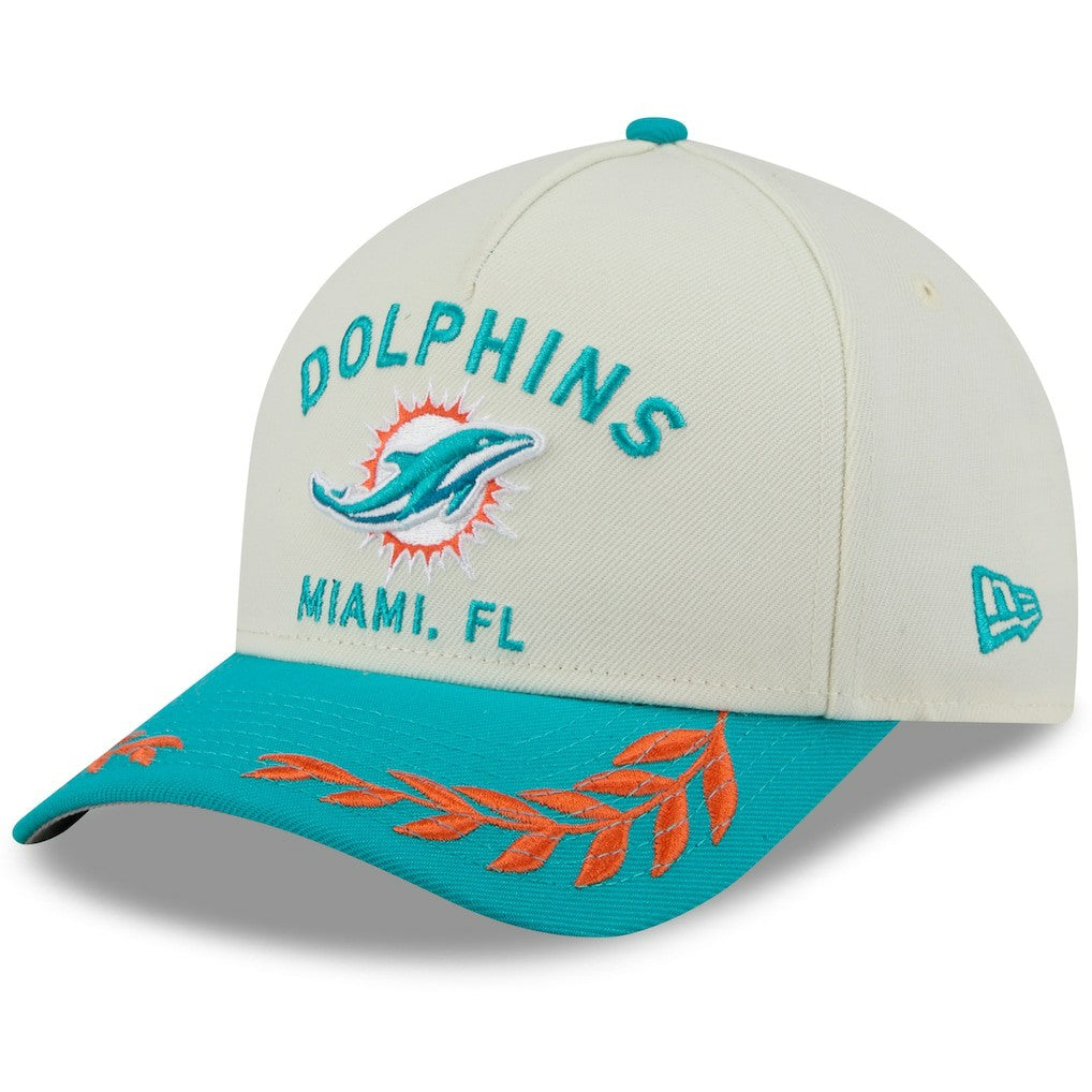 Miami Dolphins New Era 2025 NFL Draft 9FORTY A-Frame M-Crown Adjustable Hat - Cream/Aqua cheap