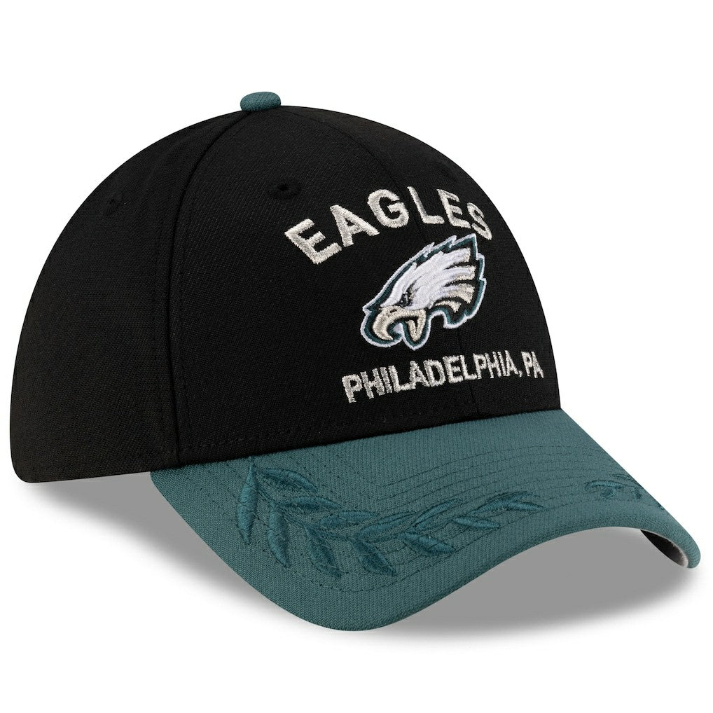 Philadelphia Eagles New Era 2025 NFL Draft 39THIRTY Flex Hat - Black/Midnight Green discount