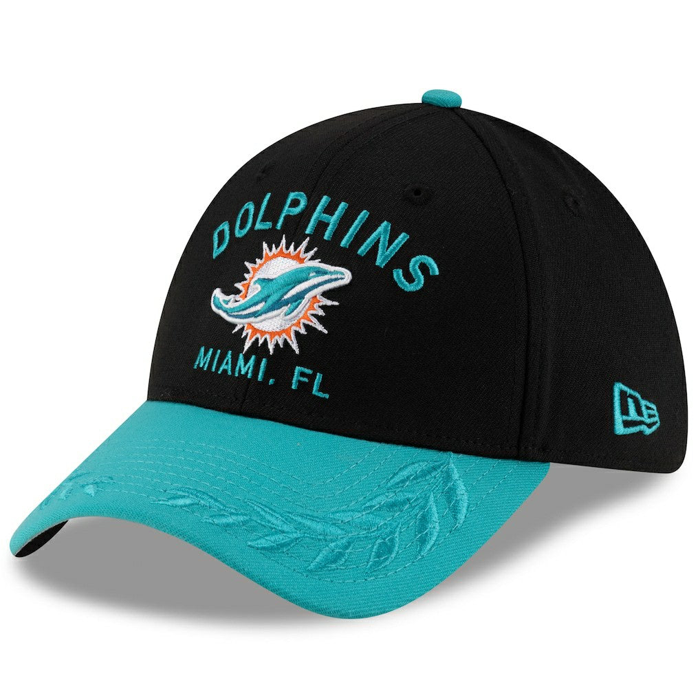 Miami Dolphins New Era 2025 NFL Draft 39THIRTY Flex Hat - Black/Aqua cheap