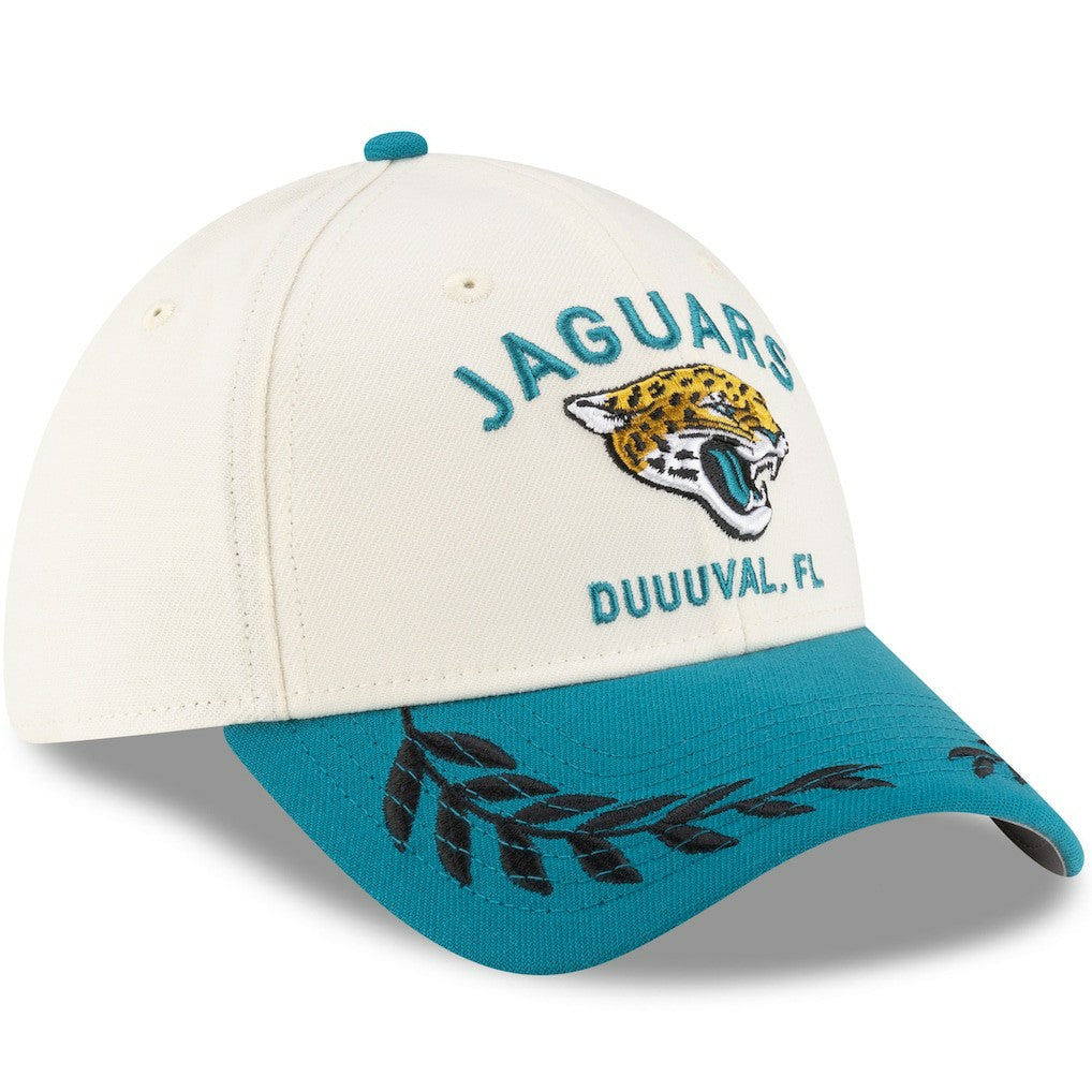 Jacksonville Jaguars New Era 2025 NFL Draft 39THIRTY Flex Hat - Cream/Teal sale