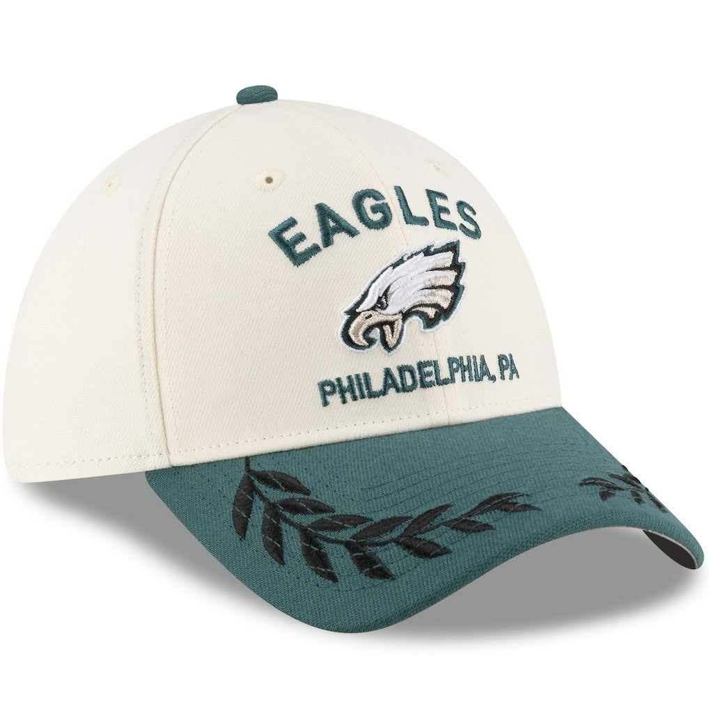 Philadelphia Eagles New Era 2025 NFL Draft 39THIRTY Flex Hat - Cream/Midnight Green cheap