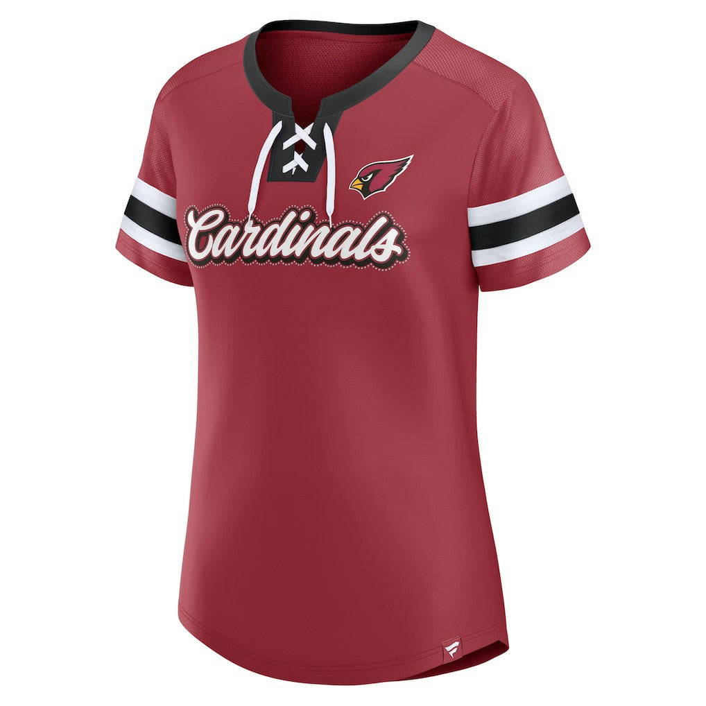 Arizona Cardinals Women's Iconic Bling Athena Lace-Up V-Neck T-Shirt - Cardinal discount