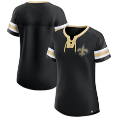 New Orleans Saints Women's Bling Athena Jersey Style Lace-up T-Shirt - Black sale