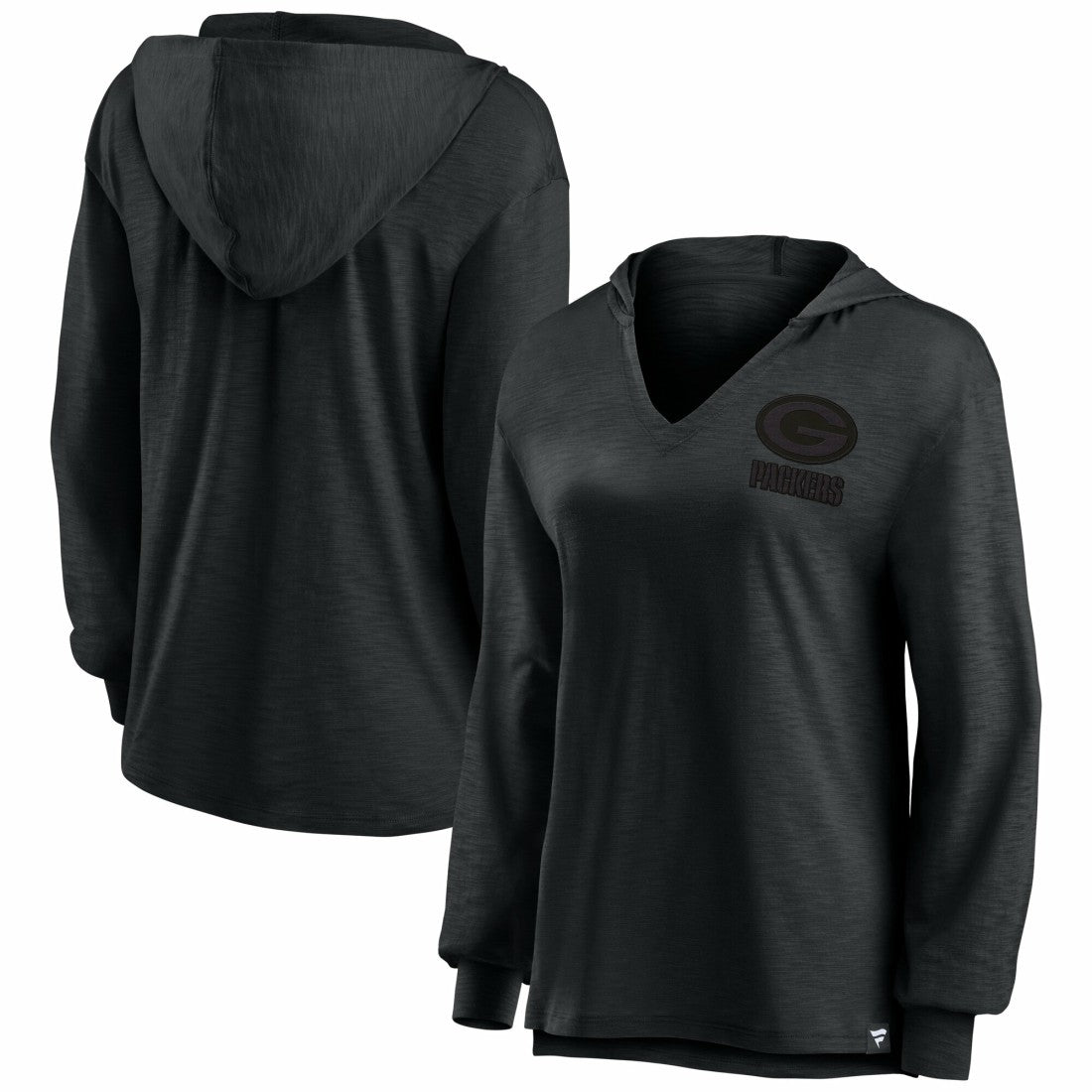Green Bay Packers Women's Blackout Slub Hoodie V-Neck Long Sleeve T-Shirt cheap