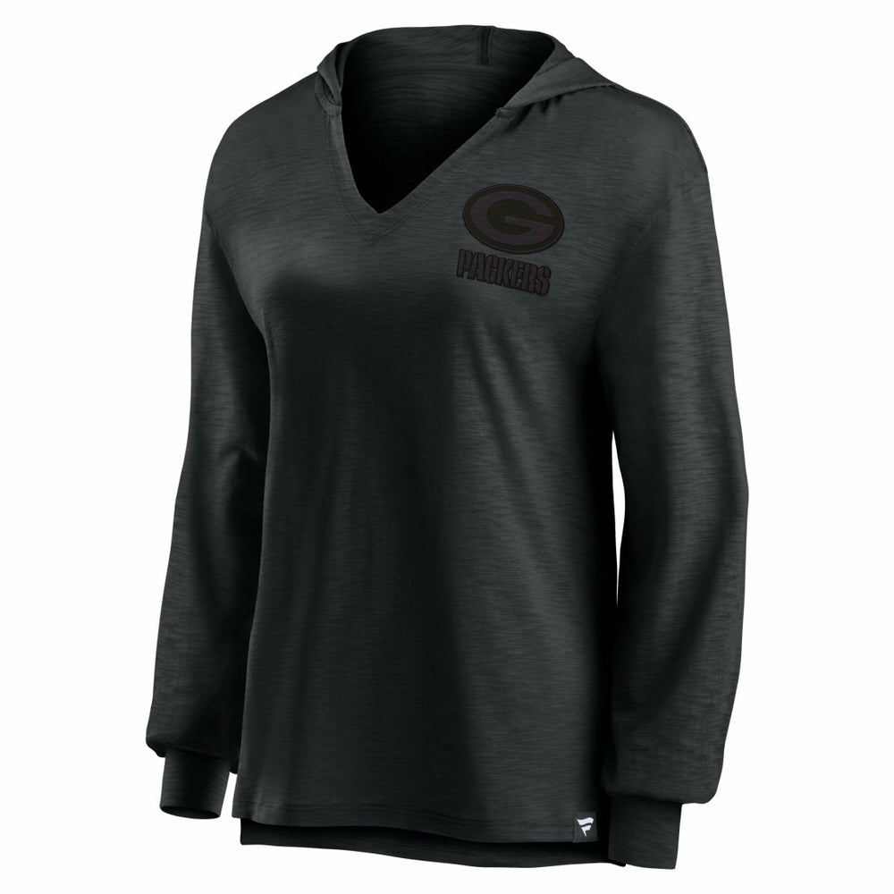 Green Bay Packers Women's Blackout Slub Hoodie V-Neck Long Sleeve T-Shirt cheap