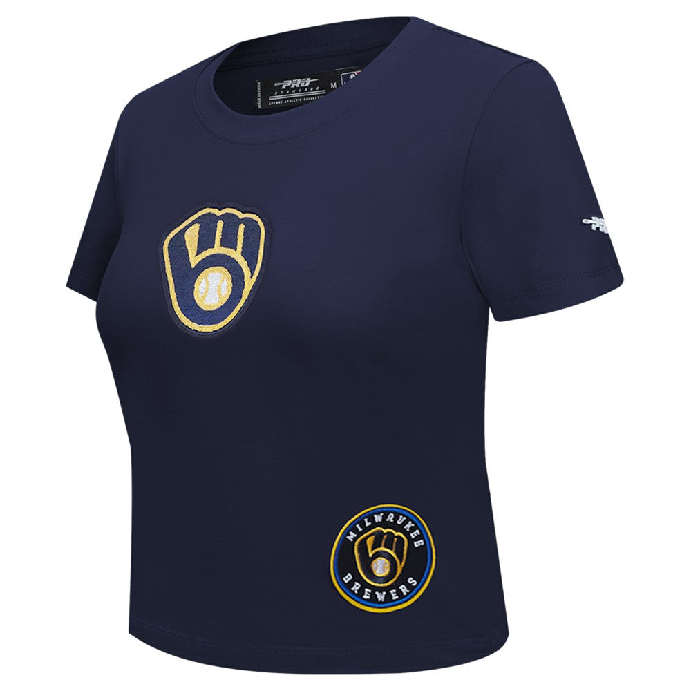 Milwaukee Brewers Pro Standard Women's Game Day Classics Baby Doll Cropped T-Shirt - Navy