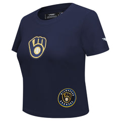 Milwaukee Brewers Pro Standard Women's Game Day Classics Baby Doll Cropped T-Shirt - Navy