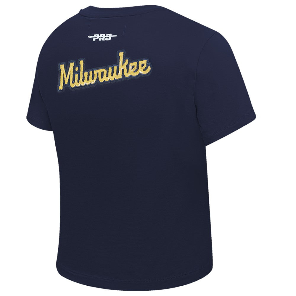 Milwaukee Brewers Pro Standard Women's Game Day Classics Baby Doll Cropped T-Shirt - Navy