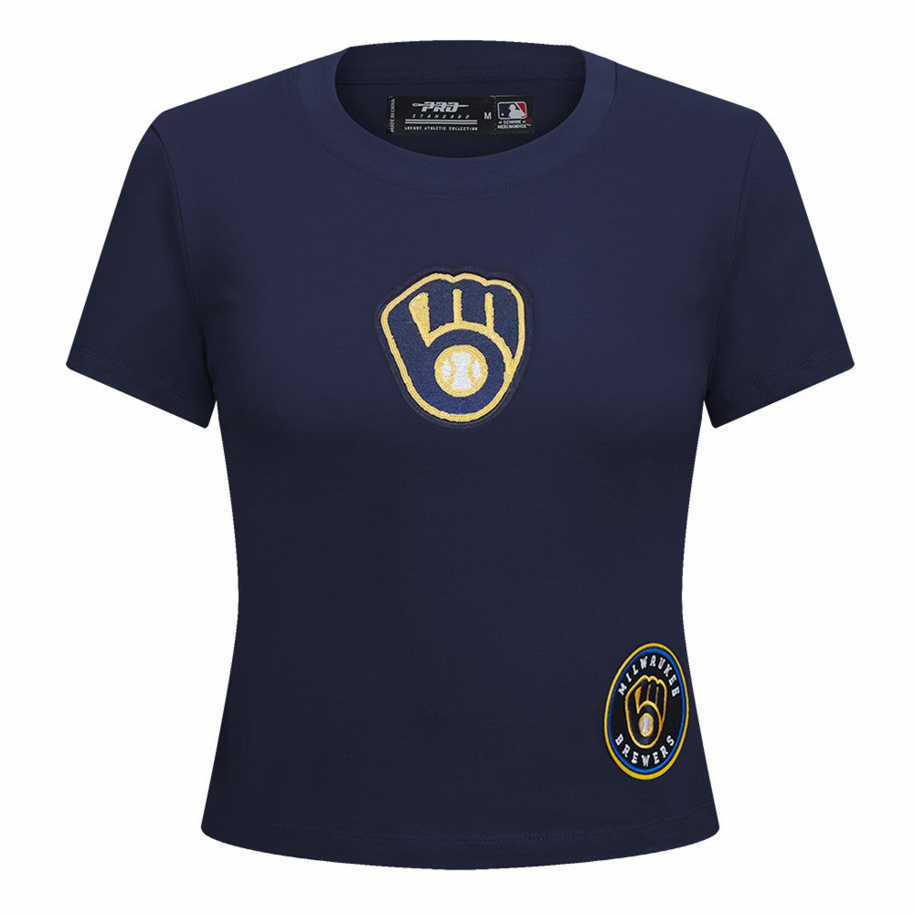 Milwaukee Brewers Pro Standard Women's Game Day Classics Baby Doll Cropped T-Shirt - Navy
