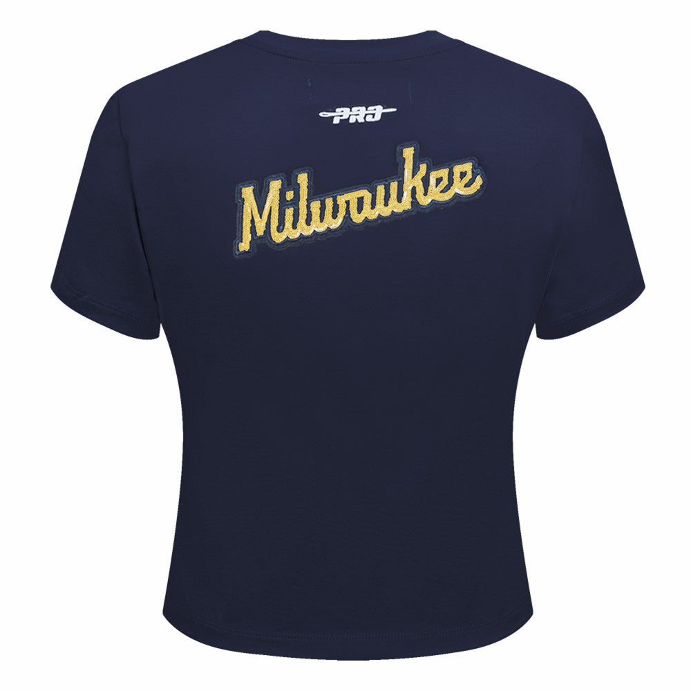 Milwaukee Brewers Pro Standard Women's Game Day Classics Baby Doll Cropped T-Shirt - Navy