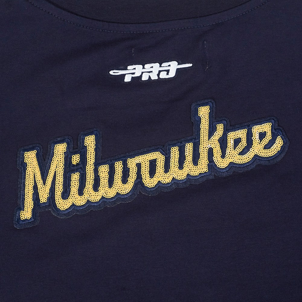 Milwaukee Brewers Pro Standard Women's Game Day Classics Baby Doll Cropped T-Shirt - Navy
