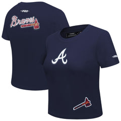 Atlanta Braves Pro Standard Women's Game Day Classics Baby Doll Cropped T-Shirt - Navy