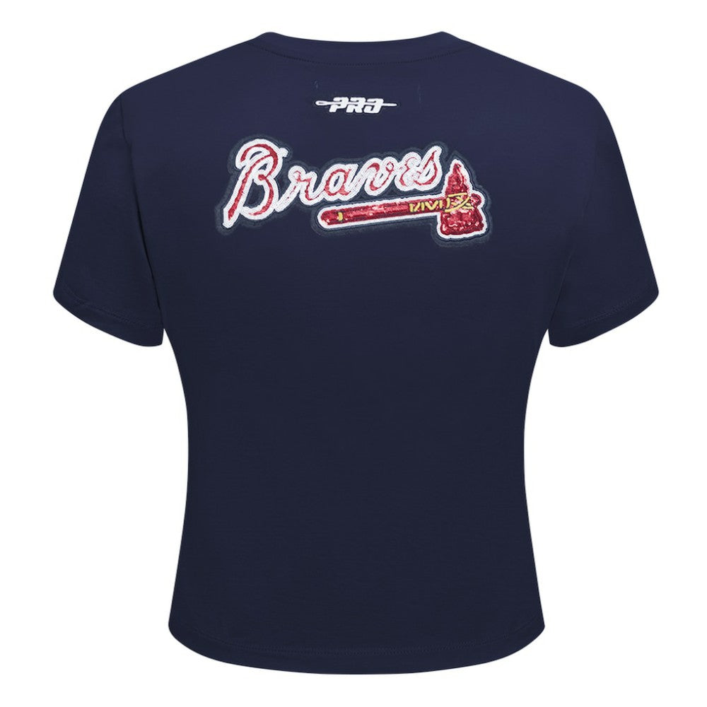 Atlanta Braves Pro Standard Women's Game Day Classics Baby Doll Cropped T-Shirt - Navy