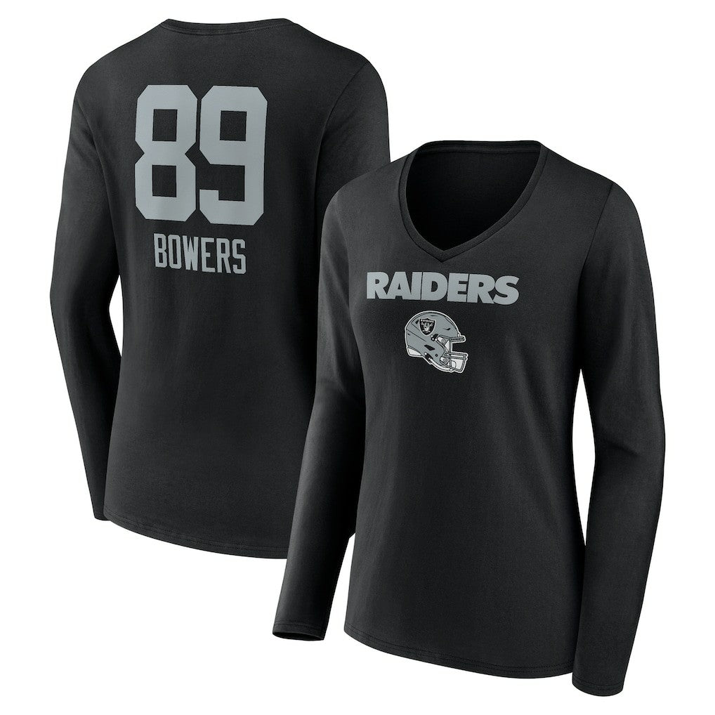 Brock Bowers Las Vegas Raiders Women's Name & Number Team Wordmark Long Sleeve V-Neck T-Shirt - Black discount