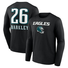 Saquon Barkley Philadelphia Eagles Name & Number Team Wordmark Long Sleeve T-Shirt - Black online