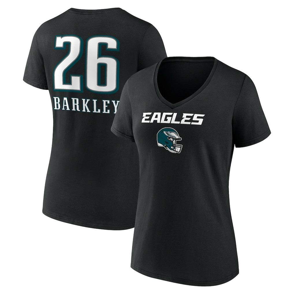 Saquon Barkley Philadelphia Eagles Women's Name & Number Team Wordmark V-Neck T-Shirt - Black online