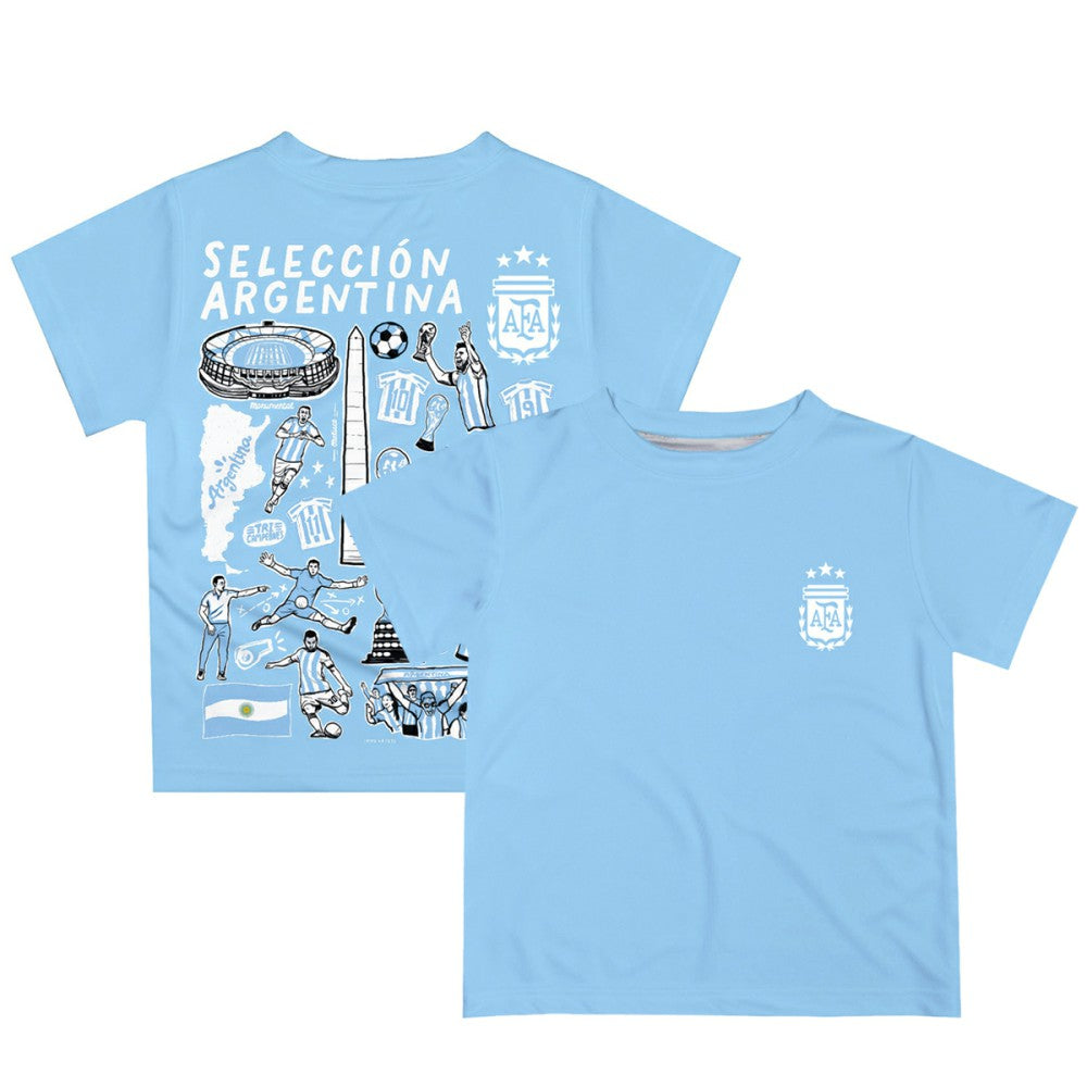 Argentina National Team Vive La Fete Youth Impressions Artwork T-Shirt - Light Blue on sale