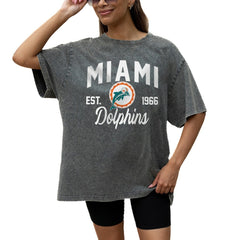 Miami Dolphins Gameday Couture Women's Throwback Oversized Snow Wash T-Shirt - Grey discount