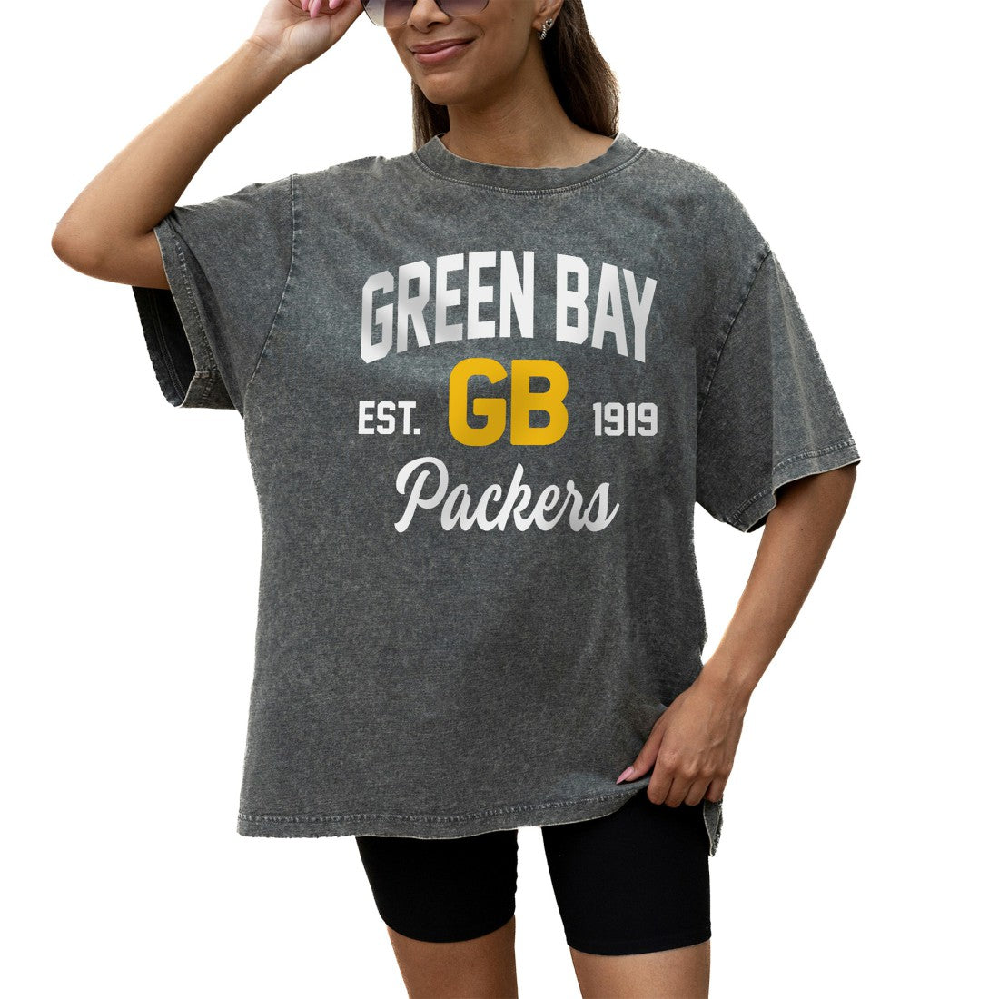 Green Bay Packers Gameday Couture Women's Throwback Oversized Snow Wash T-Shirt - Grey discount