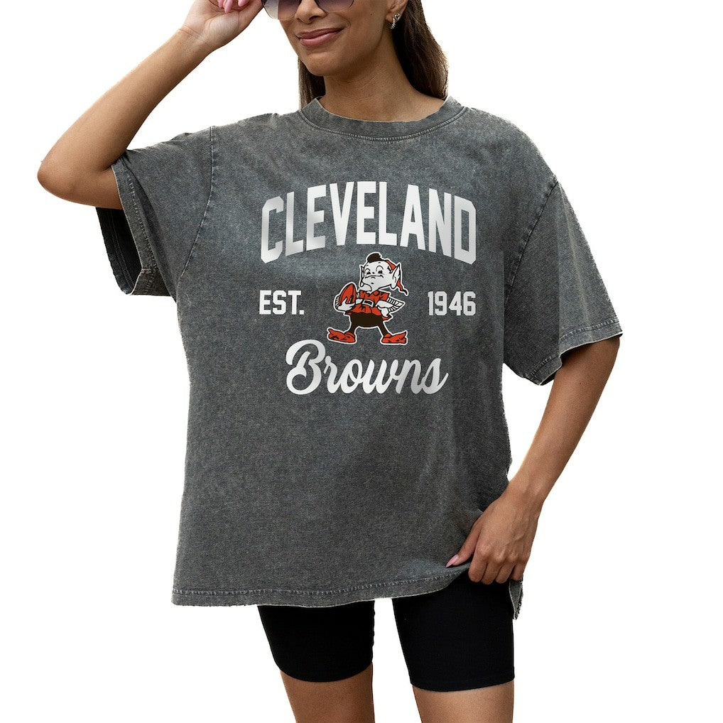 Cleveland Browns Gameday Couture Women's Throwback Oversized Snow Wash T-Shirt - Grey sale