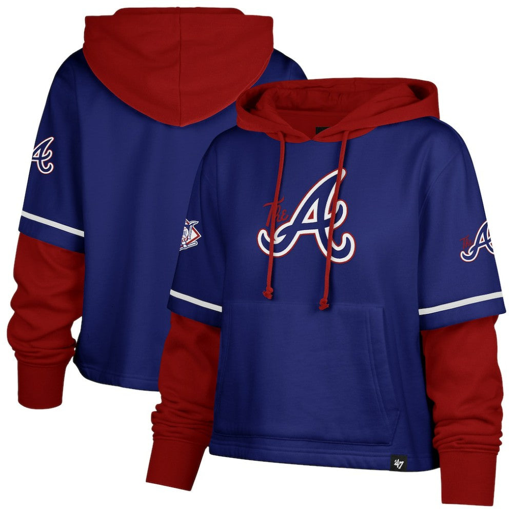 Atlanta Braves Women's City Connect Shortstop Cropped Pullover Hoodie - Royal | 47 brand