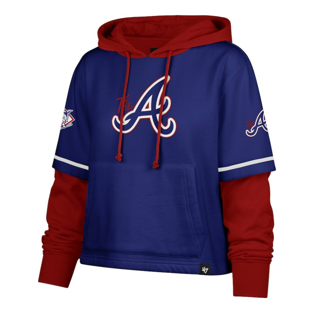 Atlanta Braves Women's City Connect Shortstop Cropped Pullover Hoodie - Royal | 47 brand
