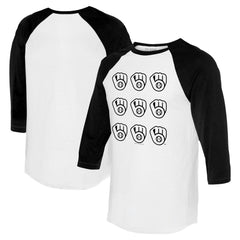 Milwaukee Brewers Tiny Turnip Women's Logo Grid 3/4 Sleeve Raglan T-Shirt - White/Black