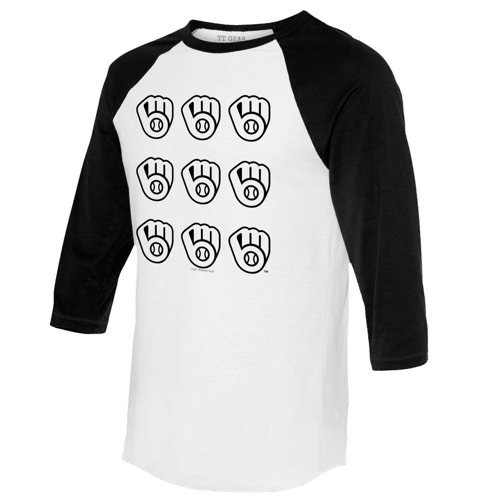 Milwaukee Brewers Tiny Turnip Women's Logo Grid 3/4 Sleeve Raglan T-Shirt - White/Black