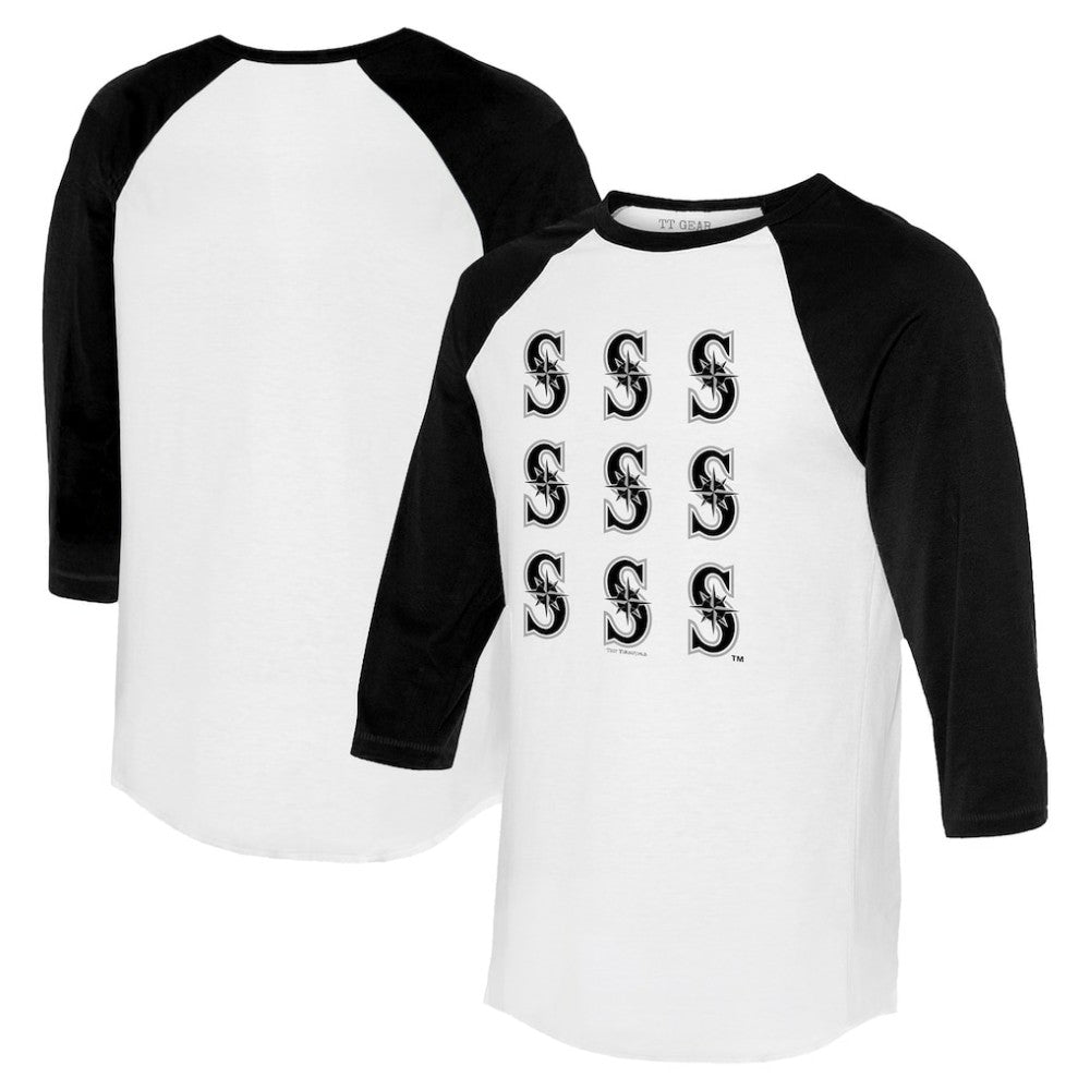 Seattle Mariners Tiny Turnip Women's Logo Grid 3/4 Sleeve Raglan T-Shirt - White/Black