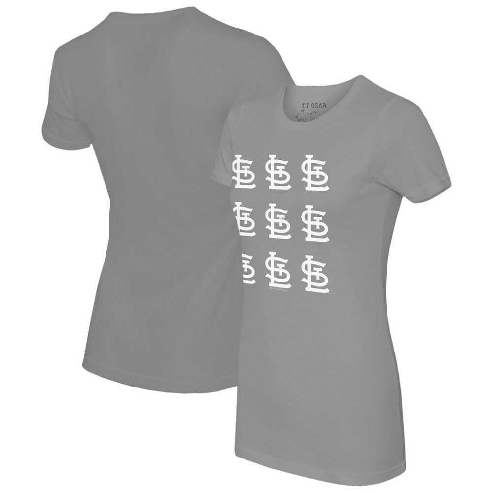 St. Louis Cardinals Tiny Turnip Women's Logo Grid  T-Shirt - Gray