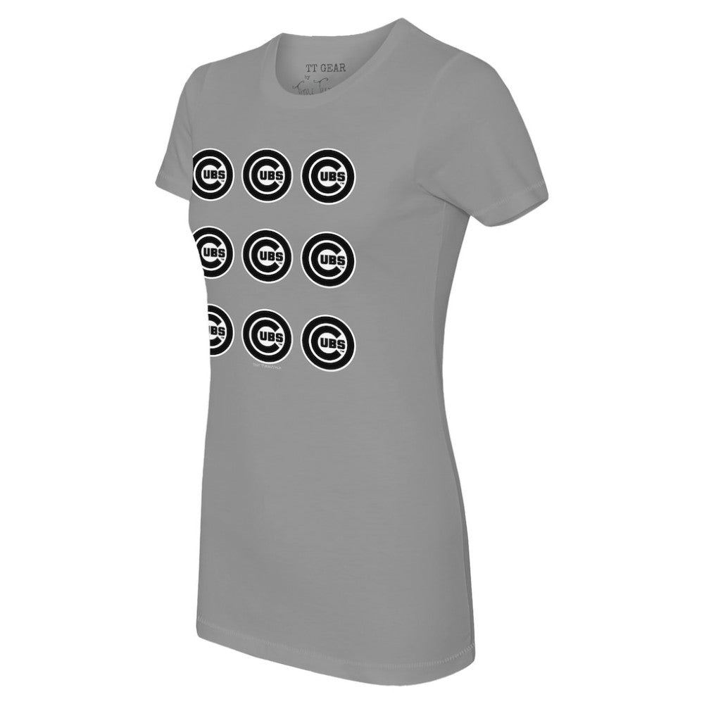 Chicago Cubs Tiny Turnip Women's Logo Grid  T-Shirt - Gray