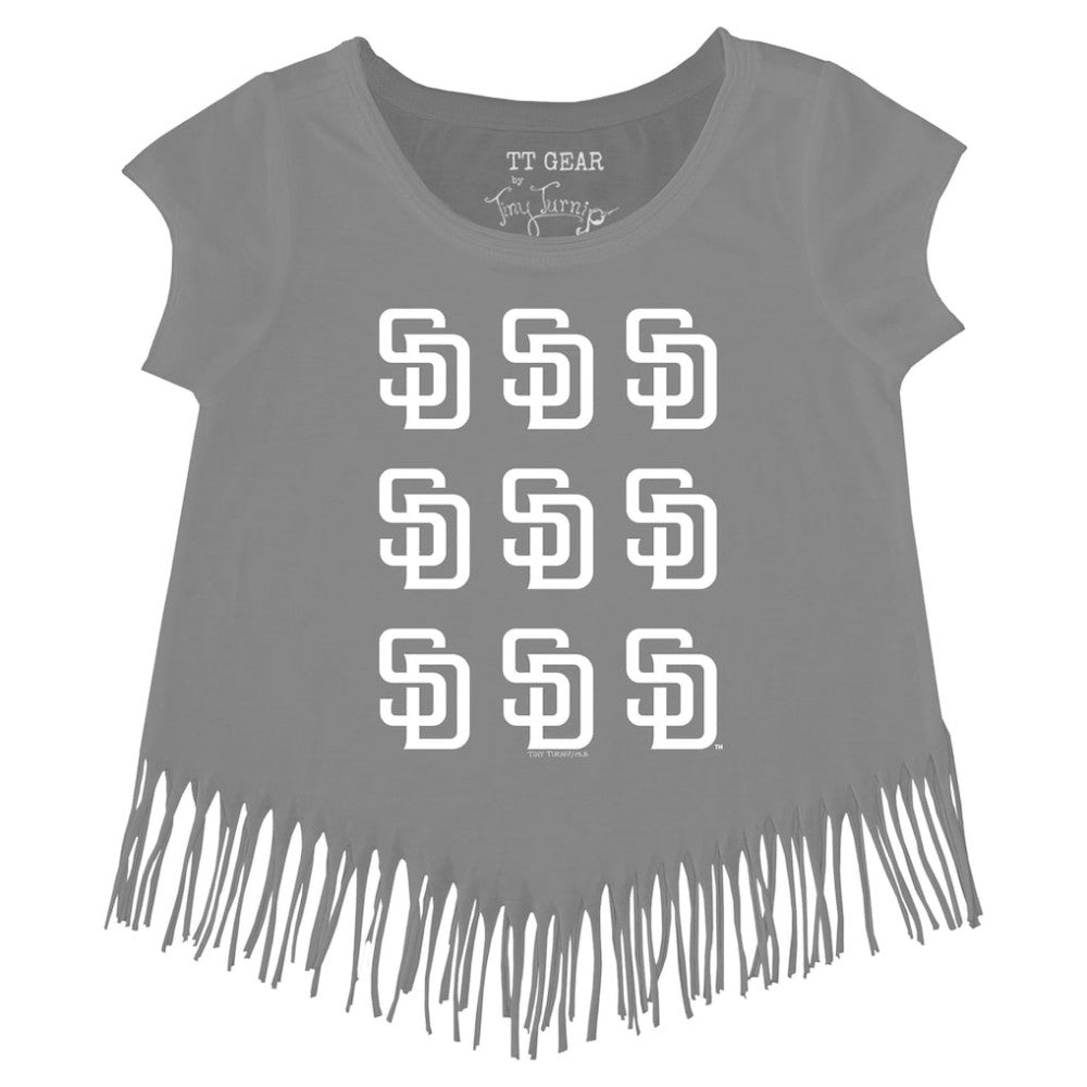 San Diego Padres Tiny Turnip Girls Youth Logo Grid Fringe T-Shirt - Gray