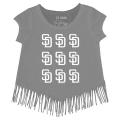 San Diego Padres Tiny Turnip Girls Youth Logo Grid Fringe T-Shirt - Gray