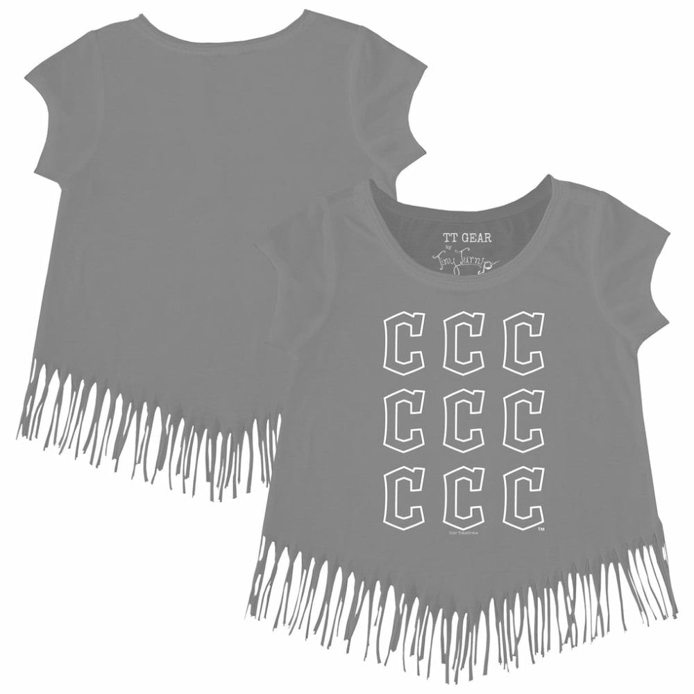Cleveland Guardians Tiny Turnip Girls Youth Logo Grid Fringe T-Shirt - Gray