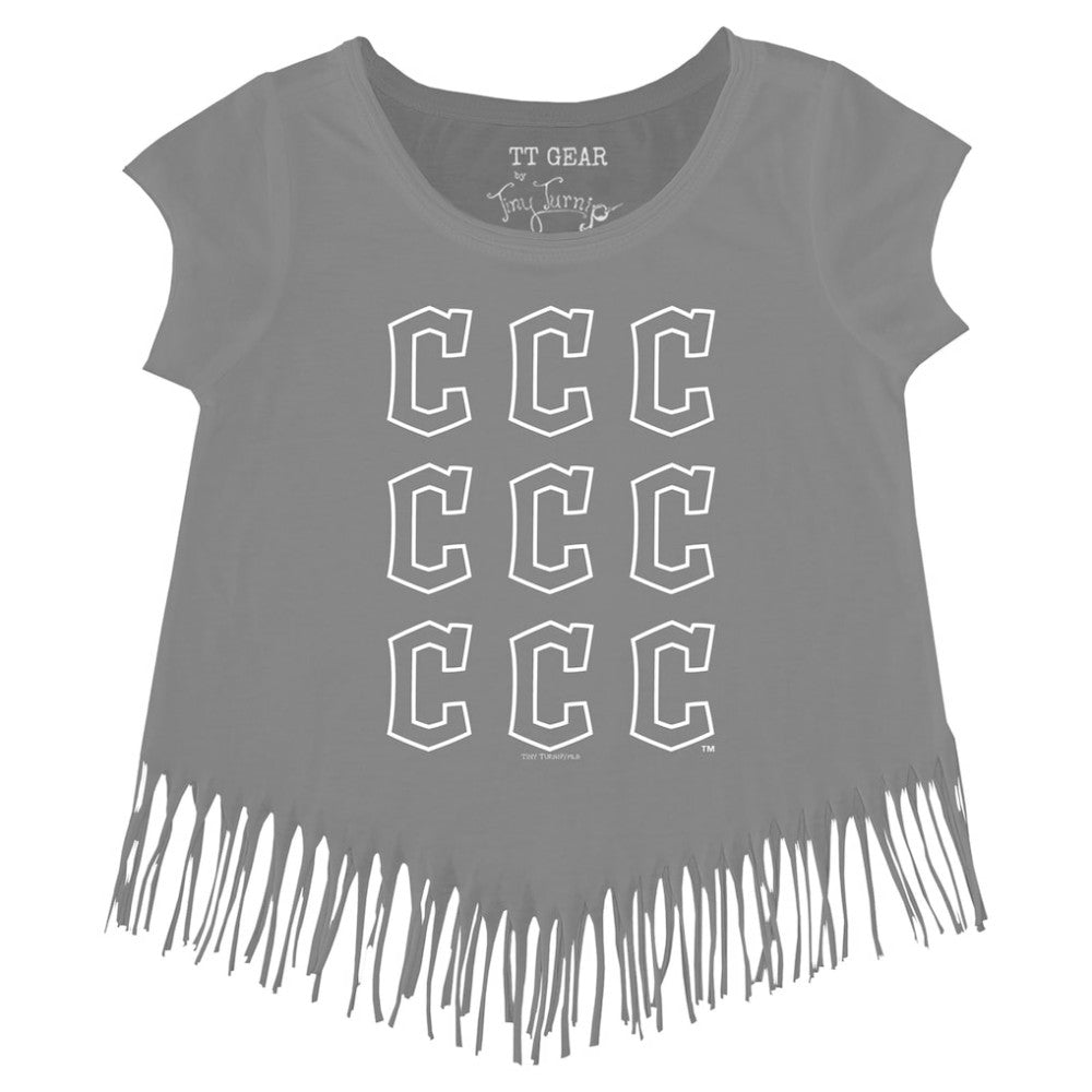 Cleveland Guardians Tiny Turnip Girls Youth Logo Grid Fringe T-Shirt - Gray