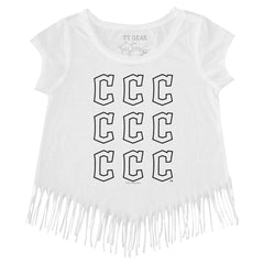 Cleveland Guardians Tiny Turnip Girls Youth Logo Grid Fringe T-Shirt - White