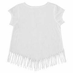 Cleveland Guardians Tiny Turnip Girls Youth Logo Grid Fringe T-Shirt - White