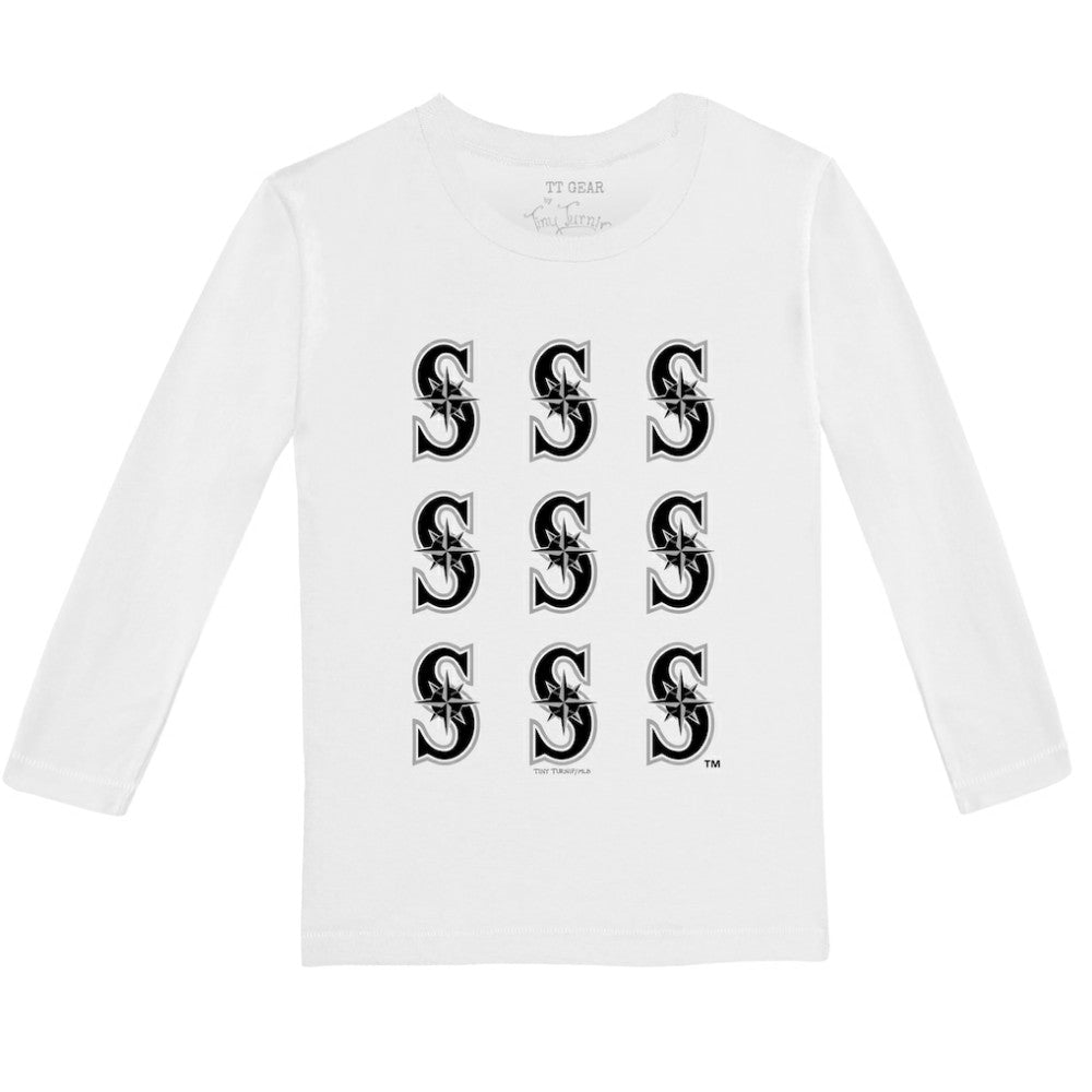 Seattle Mariners Tiny Turnip Youth Logo Grid Long Sleeve T-Shirt - White