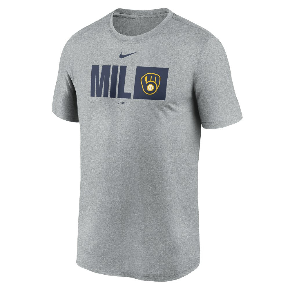 Milwaukee Brewers Tricode Legend Performance T-Shirt - Heather Gray | Nike