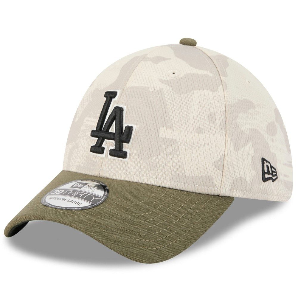 Los Angeles Dodgers 2025 Armed Forces Day 39THIRTY Flex Hat - Light Beige/Olive | New Era