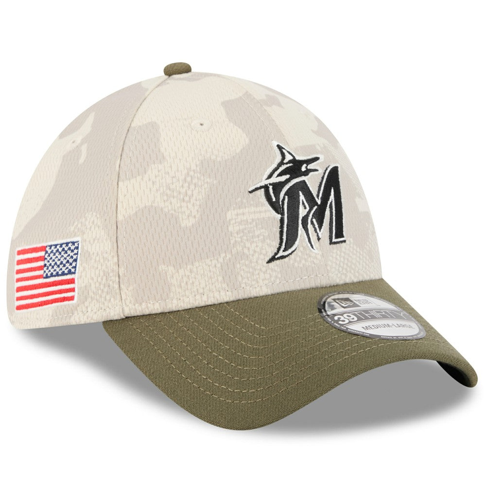 Miami Marlins 2025 Armed Forces Day 39THIRTY Flex Hat - Light Beige/Olive | New Era