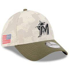 Miami Marlins 2025 Armed Forces Day 39THIRTY Flex Hat - Light Beige/Olive | New Era