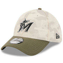 Miami Marlins 2025 Armed Forces Day 39THIRTY Flex Hat - Light Beige/Olive | New Era