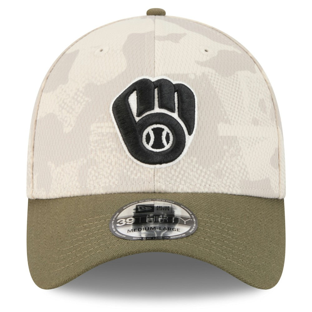 Milwaukee Brewers 2025 Armed Forces Day 39THIRTY Flex Hat - Light Beige/Olive | New Era