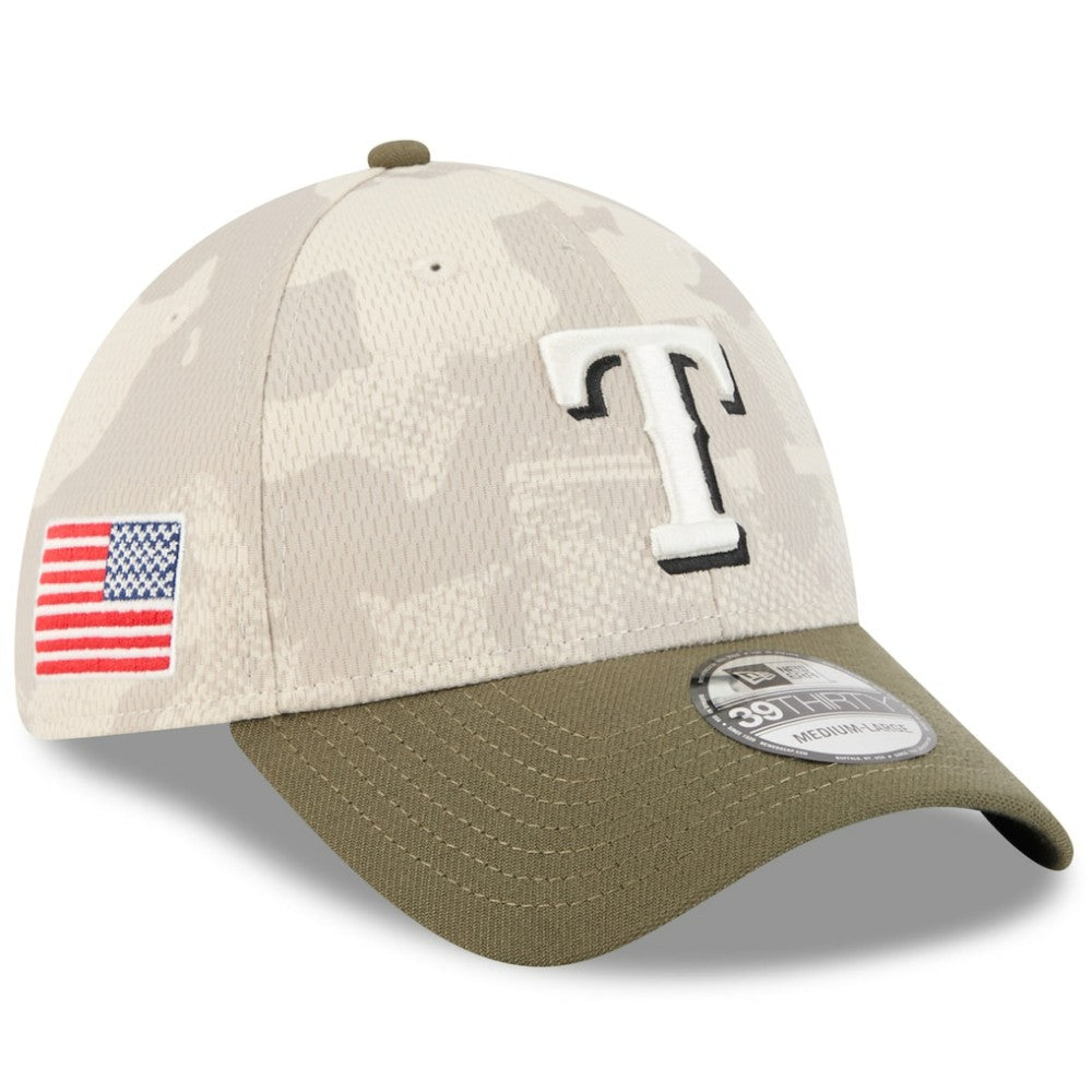 Texas Rangers 2025 Armed Forces Day 39THIRTY Flex Hat - Light Beige/Olive | New Era