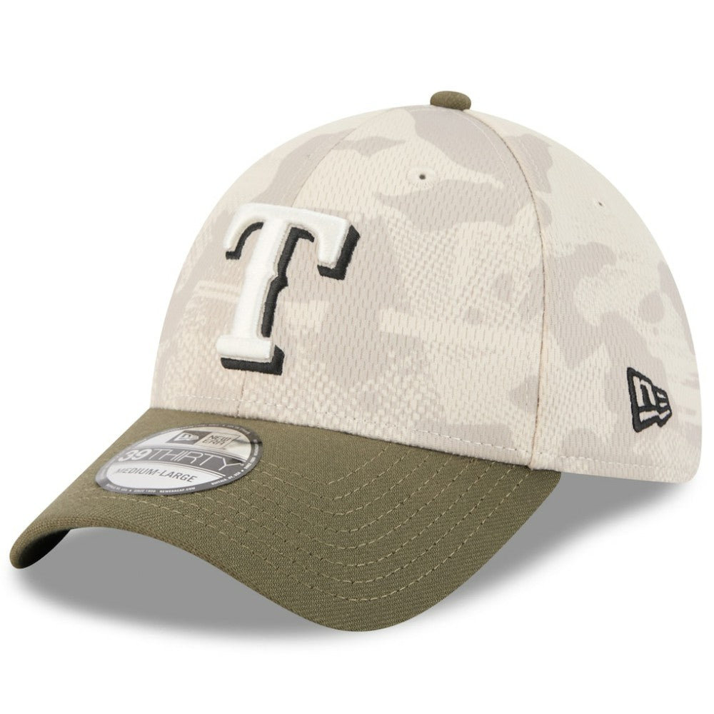 Texas Rangers 2025 Armed Forces Day 39THIRTY Flex Hat - Light Beige/Olive | New Era