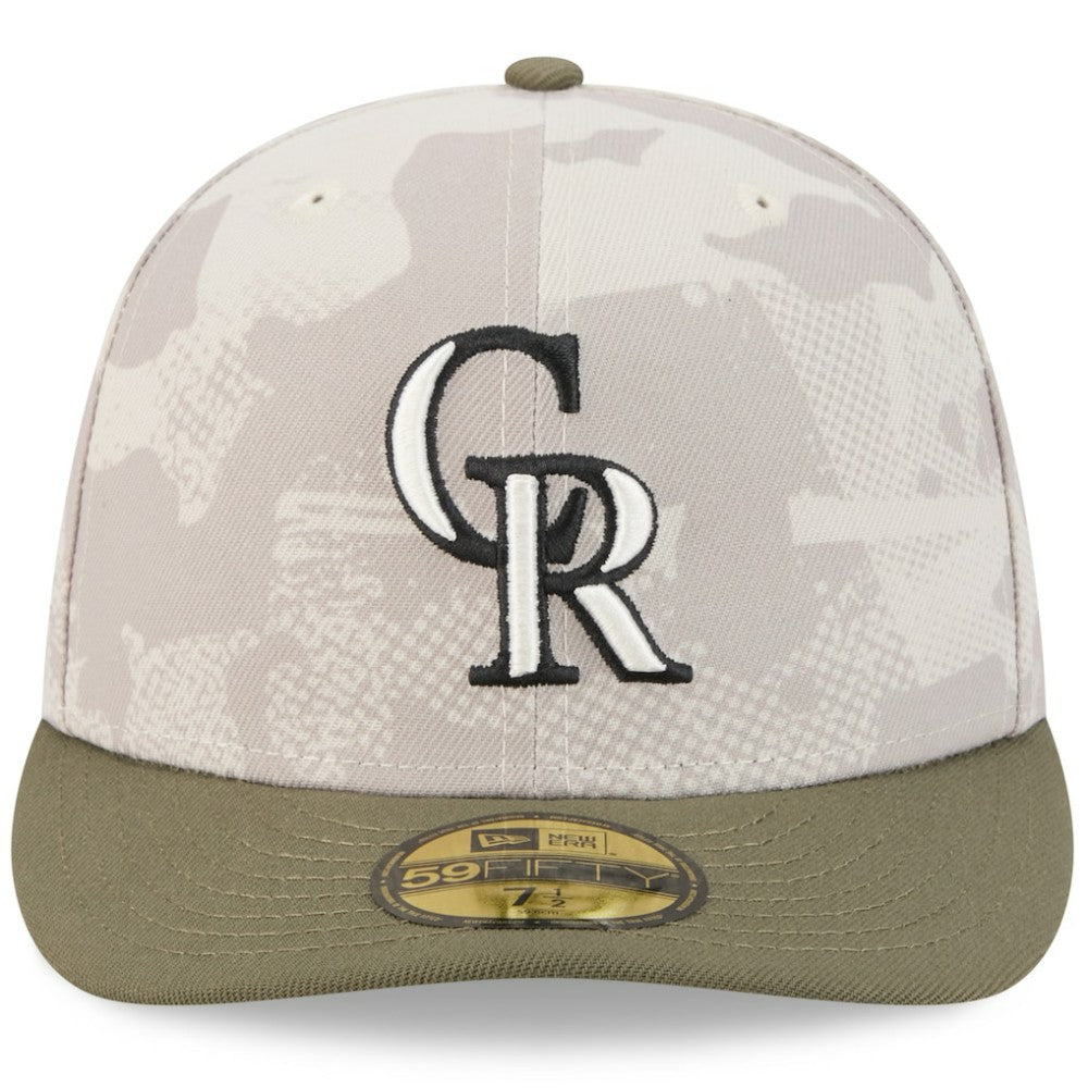 Colorado Rockies 2025 Armed Forces Day 59FIFTY Fitted Hat - Light Beige/Olive | New Era