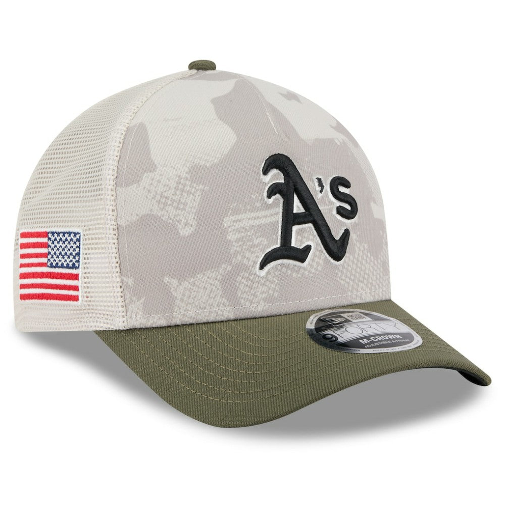 Athletics 2025 Armed Forces Day 9FORTY M-Crown A-Frame Adjustable Hat - Light Beige/Olive | New Era
